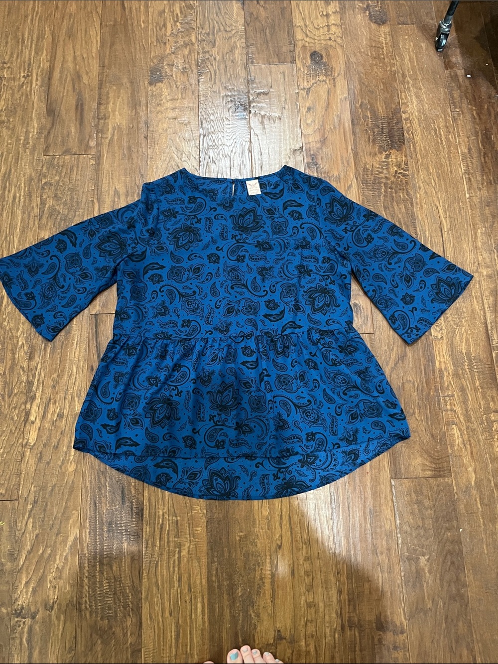 Faded Glory Blue Paisley Peplum Blouse L (12-14)